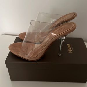 La Femme heels clear with beige sole size 6 used comes with box